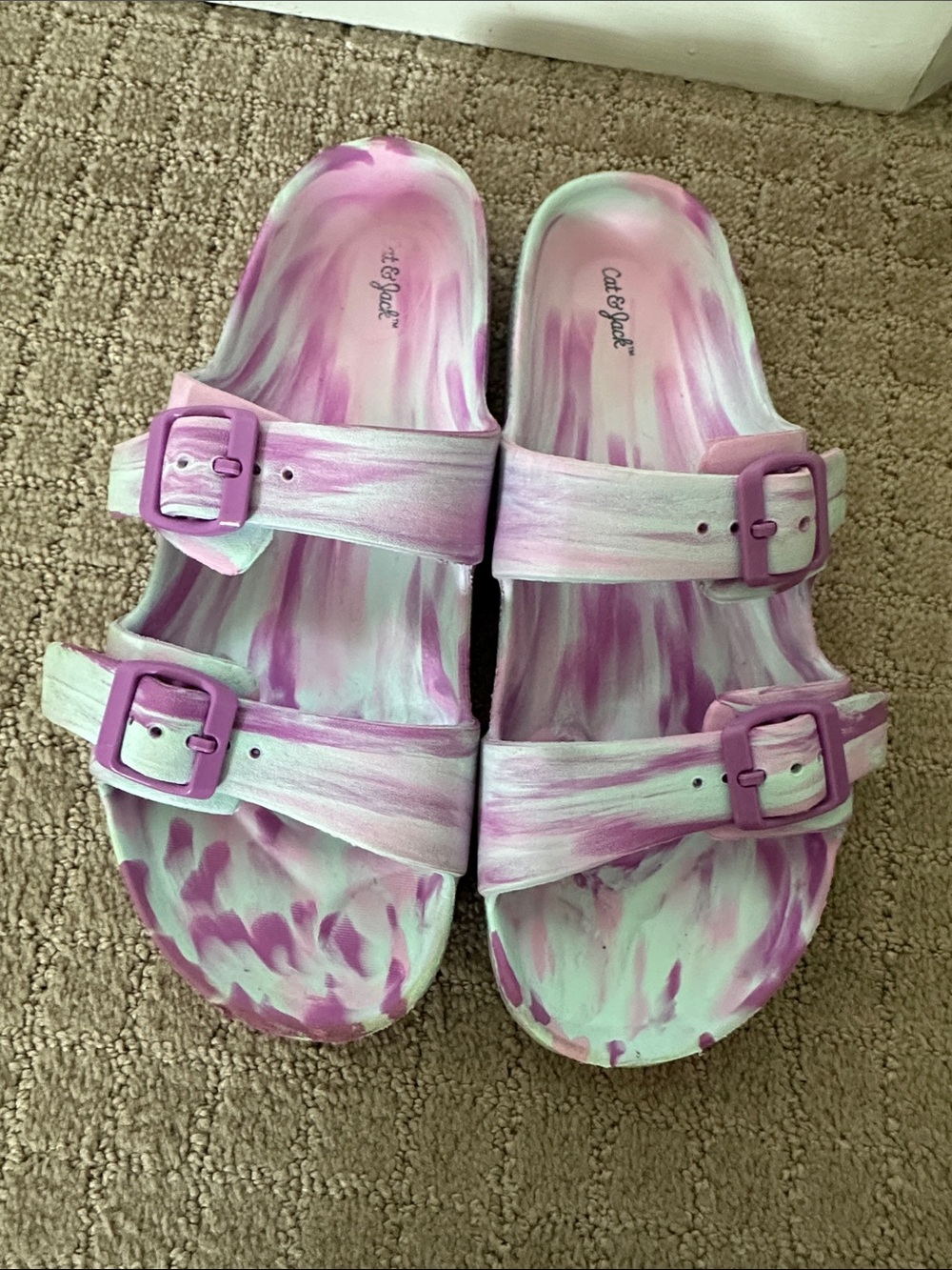 Cat & Jack Pink and White Marble Slide Sandals with Buckles